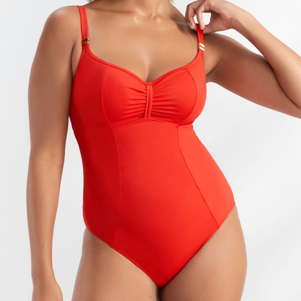 Panache bra sized one piece underwired swimsuit red 36D UK
